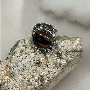 Silver and Brown Tiger Stone Ring